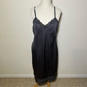 Vintage Elegant Black Lace Trim Slip Dress Large